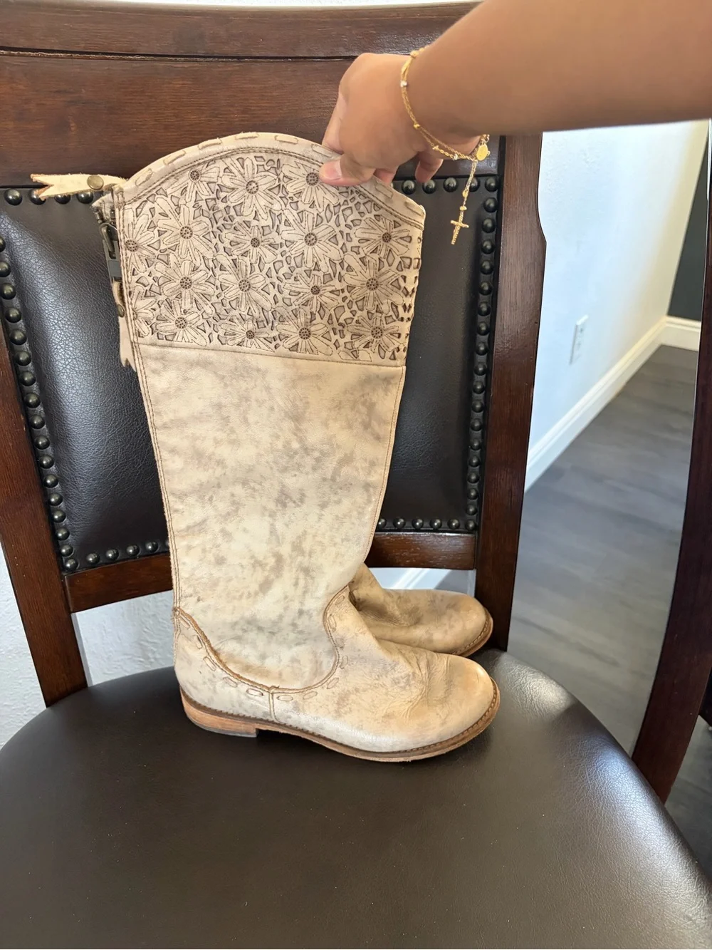 Corral Beige Embossed Over-the-Knee Boots